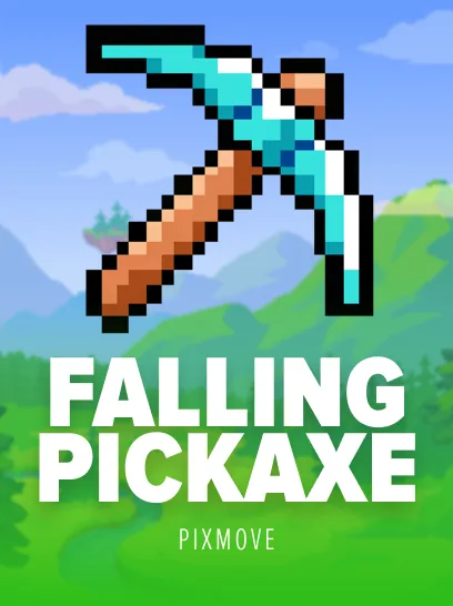 Portada vertical de Falling Pickaxe de Pixmove con una piqueta de diamante pixelada